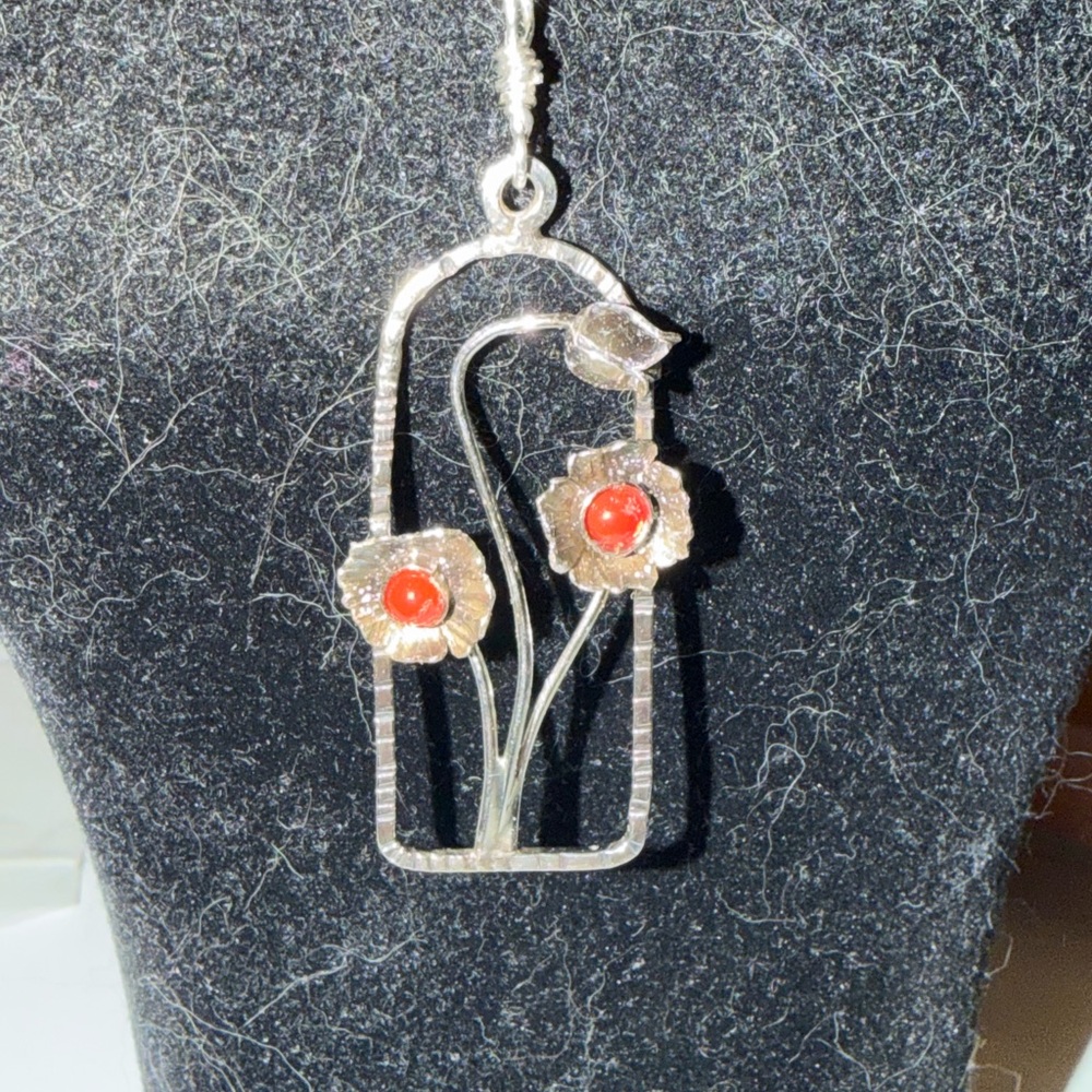 Sterling Silver poppy pendant ONLY